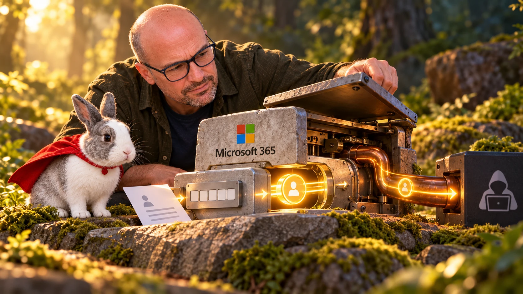 Louis et son lapin dans une illustration sur : EvilTokens : du phishing par code appareil aux traces d’une compromission Microsoft 365